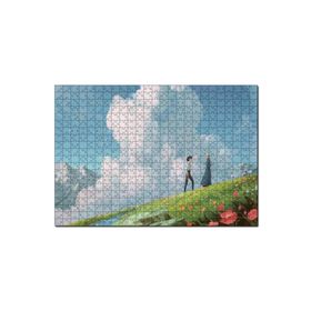 Cakapuzzle Howls Moving Castle Aşıklar Çiçekler Bulut Görseli 120 Parça Ahşap Puzzle