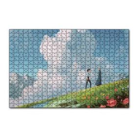 Cakapuzzle Howls Moving Castle Aşıklar Çiçekler Bulut Görseli 120 Parça Ahşap Puzzle