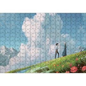 Cakapuzzle Howls Moving Castle Aşıklar Çiçekler Bulut Görseli 120 Parça Ahşap Puzzle