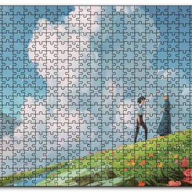Cakapuzzle Howls Moving Castle Aşıklar Çiçekler Bulut Mdf 120 Parça Puzzle