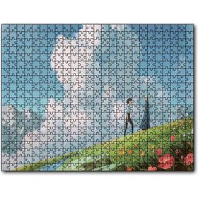 Cakapuzzle Howls Moving Castle Aşıklar Çiçekler Bulut Mdf 120 Parça Puzzle