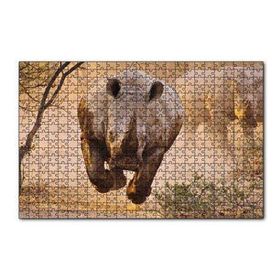 Cakapuzzle Hücum Halindeki Gergedan ve Arkada Ailesi 120 Parça Ahşap Puzzle