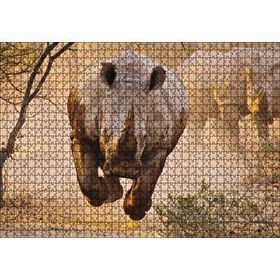 Cakapuzzle Hücum Halindeki Gergedan ve Arkada Ailesi 120 Parça Ahşap Puzzle
