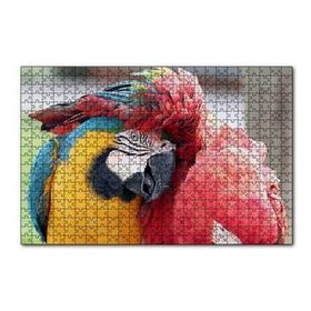 Cakapuzzle İki Amerika Papağanı Sarılmaca Görseli 120 Parça Ahşap Puzzle