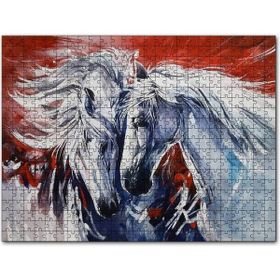 Cakapuzzle Iki Beyaz Kısrak Kırmızı Arkaplan 1000 Parça Yapboz Mdf Puzzle