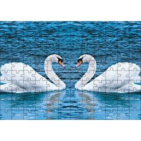 Cakapuzzle İki Beyaz Kuğu Kalp Şekli 120 Parça Ahşap Puzzle