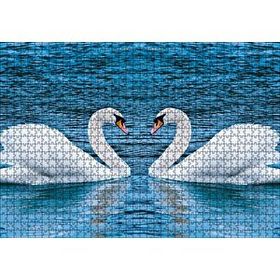 Cakapuzzle İki Beyaz Kuğu Kalp Şekli 120 Parça Ahşap Puzzle