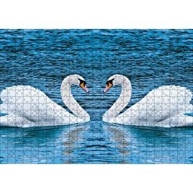 Cakapuzzle İki Beyaz Kuğu Kalp Şekli 120 Parça Ahşap Puzzle