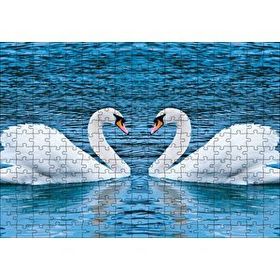 Cakapuzzle İki Beyaz Kuğu Kalp Şekli 120 Parça Ahşap Puzzle