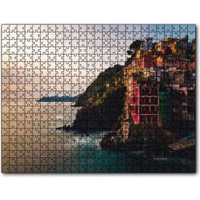 Cakapuzzle Italya Da Sahil Kasabası Kayalıklar Evler Günbatımı 255 Parça Puzzle