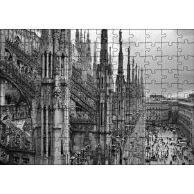 Cakapuzzle İtalya Milano Görkemli Katedral Siyah Beyaz 120 Parça Ahşap Puzzle
