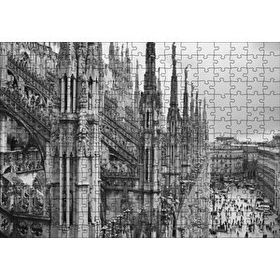 Cakapuzzle İtalya Milano Görkemli Katedral Siyah Beyaz 120 Parça Ahşap Puzzle