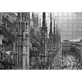 Cakapuzzle İtalya Milano Görkemli Katedral Siyah Beyaz 120 Parça Ahşap Puzzle