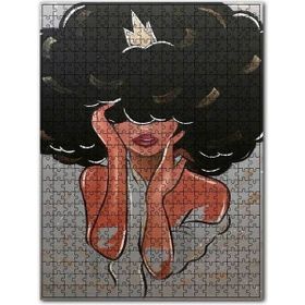 Cakapuzzle Kabarık Saçlı Siyahi Kadın Karikatürize Portre 120 Parça Ahşap Puzzle