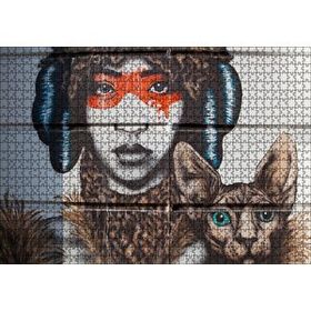 Cakapuzzle Kadın ve Kedisi Duvar Boyama 1000 Parça Puzzle