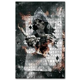 Cakapuzzle Kafatası Oyun Kartı Karo ve Kupa Ası Ahşap 1000 Parça Puzzle