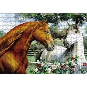 Cakapuzzle Kahve Beyz Renk Atlar 120 Parça Ahşap Puzzle
