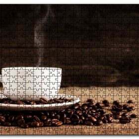 Cakapuzzle Kahve Çekirdekleri Dumanı Üstünde Fincan Kahve Mdf 1000 Parça Puzzle