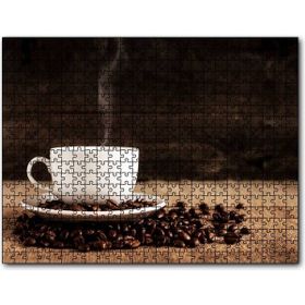 Cakapuzzle Kahve Çekirdekleri Dumanı Üstünde Fincan Kahve Mdf 1000 Parça Puzzle