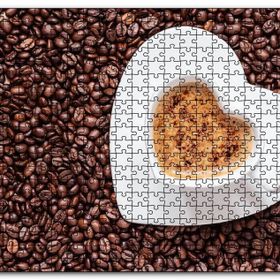 Cakapuzzle Kahve Çekirdekleri Kalpli Fincanda Cappucino Mdf 1000 Parça Puzzle