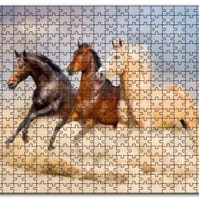 Cakapuzzle Kahve Renk Tonlarındaki Üç At Görseli Mdf 500 Parça Puzzle
