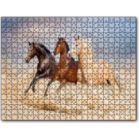 Cakapuzzle Kahve Renk Tonlarındaki Üç At Görseli Mdf 500 Parça Puzzle