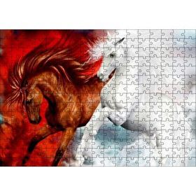 Cakapuzzle Kahverengi At Kızıl Zemin Beyaz At 120 Parça Puzzle