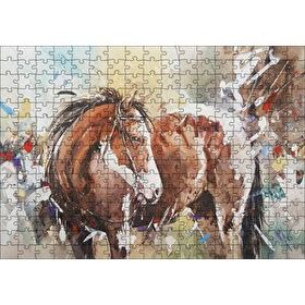 Cakapuzzle Kahverengi Beyaz At Büyük Fırça Darbeleri 120 Parça Puzzle