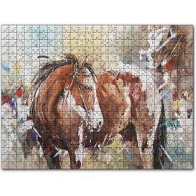Cakapuzzle Kahverengi Beyaz At Büyük Fırça Darbeleri 500 Parça Puzzle