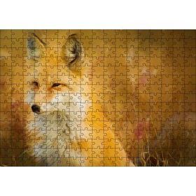 Cakapuzzle Kahverengi Beyaz Tilki Flu Arkaplan İllüstrasyon 120 Parça Ahşap Puzzle