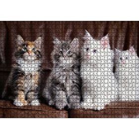 Cakapuzzle Kahverengi Deri Koltukta Sevimli 4 Kedi 120 Parça Ahşap Puzzle