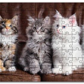 Cakapuzzle Kahverengi Deri Koltukta Sevimli 4 Kedi Mdf 1000 Parça Puzzle