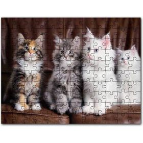 Cakapuzzle Kahverengi Deri Koltukta Sevimli 4 Kedi Mdf 1000 Parça Puzzle