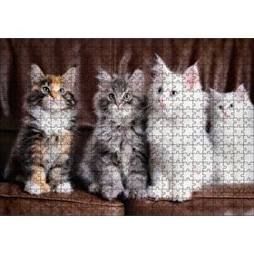 Cakapuzzle Kahverengi Deri Koltukta Sevimli 4 Kedi Mdf 500 Parça Puzzle