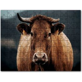 Cakapuzzle Kahverengi İnek Yakın Çekim Flu Arkaplan Mdf 255 Parça Puzzle