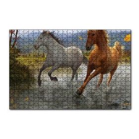 Cakapuzzle Kahverengi ve Beyaz Koşan Atlar Çizim 120 Parça Puzzle