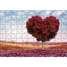 Cakapuzzle Kalp Şeklinde Ağaç Kızıl Yapraklar 120 Parça Puzzle