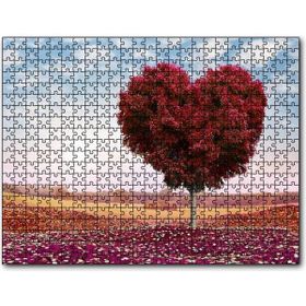 Cakapuzzle Kalp Şeklinde Ağaç Kızıl Yapraklar 500 Parça Puzzle