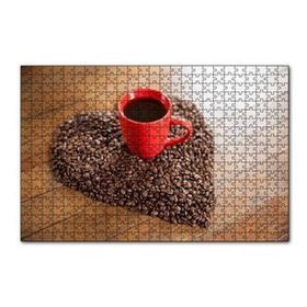 Cakapuzzle Kalp Şeklinde Kahve Çekirdekleri ve Kırmızı Fincanda 120 Parça Puzzle