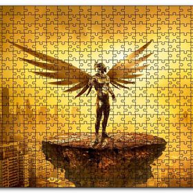 Cakapuzzle Kanatlı Şövalye Gökdelenler Altın Rengi Gökyüzü Mdf 500 Parça Puzzle