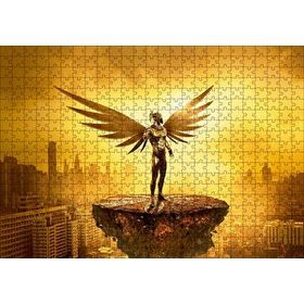 Cakapuzzle Kanatlı Şövalye Gökdelenler ve Altın Rengi Gökyüzü 120 Parça Ahşap Puzzle