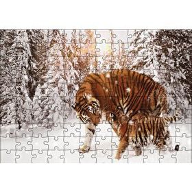 Cakapuzzle Kaplan ve Yavrusu Karda 120 Parça Ahşap Puzzle
