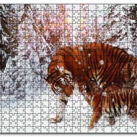 Cakapuzzle Kaplan ve Yavrusu Karda Ahşap 1000 Parça Puzzle