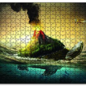 Cakapuzzle Kaplumbağa Sırtında Yanar Dağ Ahşap 1000 Parça Puzzle