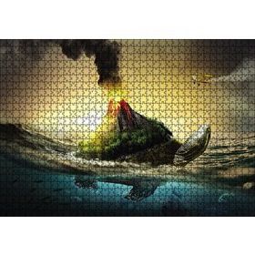 Cakapuzzle Kaplumbağa Sırtında Yanar Dağ Ahşap 1000 Parça Puzzle