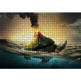 Cakapuzzle Kaplumbağa Sırtındaki Volkanik Ada İllüstrasyon 120 Parça Ahşap Puzzle