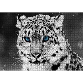 Cakapuzzle Kar Leoparı ve Mavi Gözleri 120 Parça Ahşap Puzzle