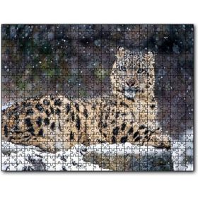 Cakapuzzle Kar Yağışı ve Leopar Görseli Mdf 120 Parça Puzzle