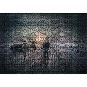 Cakapuzzle Karda Bir Çocukla Ren Geyiği 120 Parça Puzzle