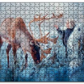 Cakapuzzle Karda Bir Çocukla Ren Geyiği Görseli Mdf 1000 Parça Puzzle